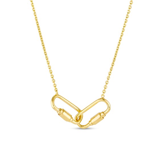 Interlocking Paper Clip Link Carabiner Necklace in 14K Gold