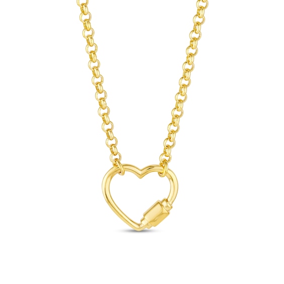 Open Heart Carabiner Necklace in 14K Gold