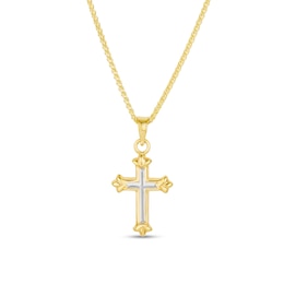 Fleur-de-Lis Cross Pendant in 14K Two-Tone Gold