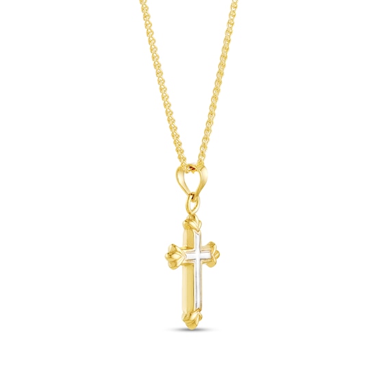 Fleur-de-Lis Cross Pendant in 14K Two-Tone Gold