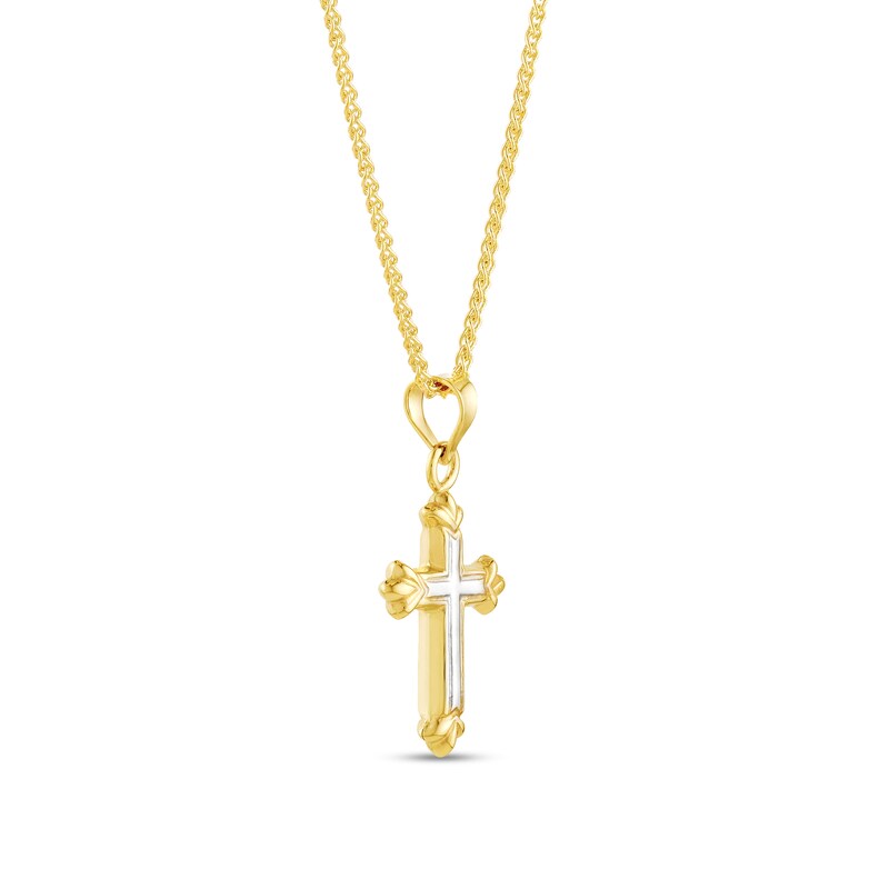 Main Image 2 of Fleur-de-Lis Cross Pendant in 14K Two-Tone Gold
