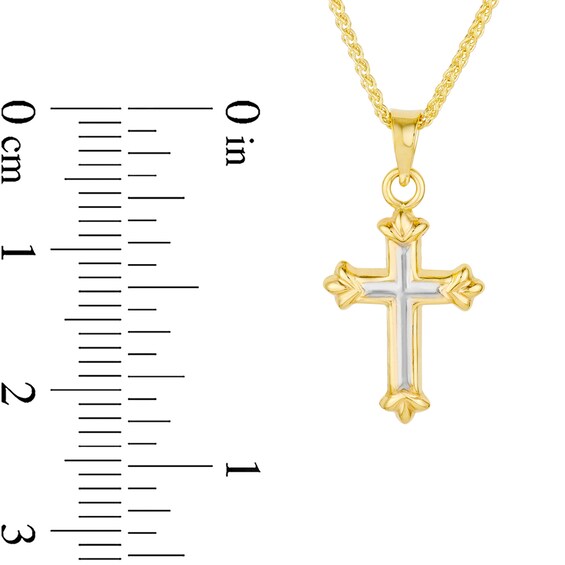 Fleur-de-Lis Cross Pendant in 14K Two-Tone Gold
