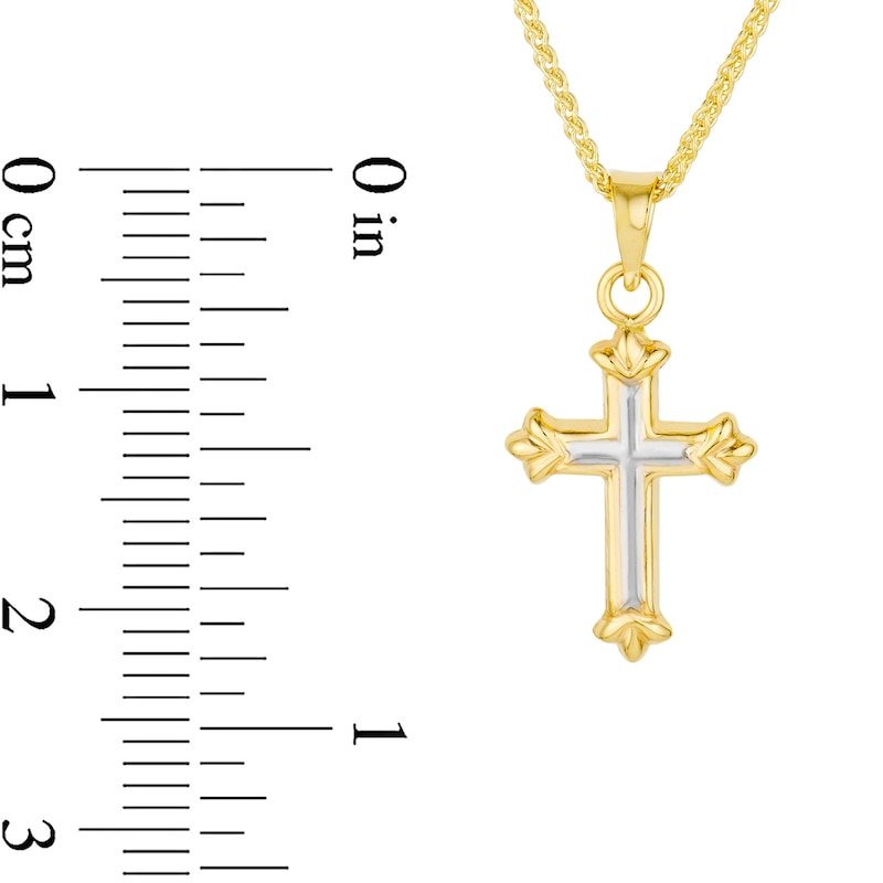 Main Image 4 of Fleur-de-Lis Cross Pendant in 14K Two-Tone Gold
