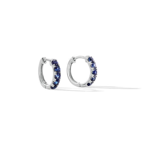 Blue Lab-Created Sapphire Five Stone Huggie Hoop Earrings in Sterling Silver
