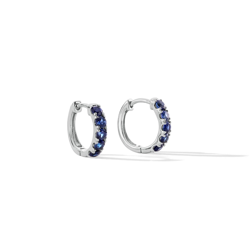 Main Image 1 of Blue Lab-Created Sapphire Five Stone Huggie Hoop Earrings in Sterling Silver