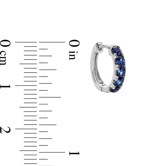 Blue Lab-Created Sapphire Five Stone Huggie Hoop Earrings in Sterling Silver