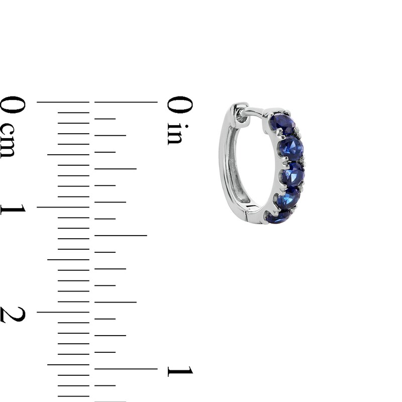 Main Image 2 of Blue Lab-Created Sapphire Five Stone Huggie Hoop Earrings in Sterling Silver