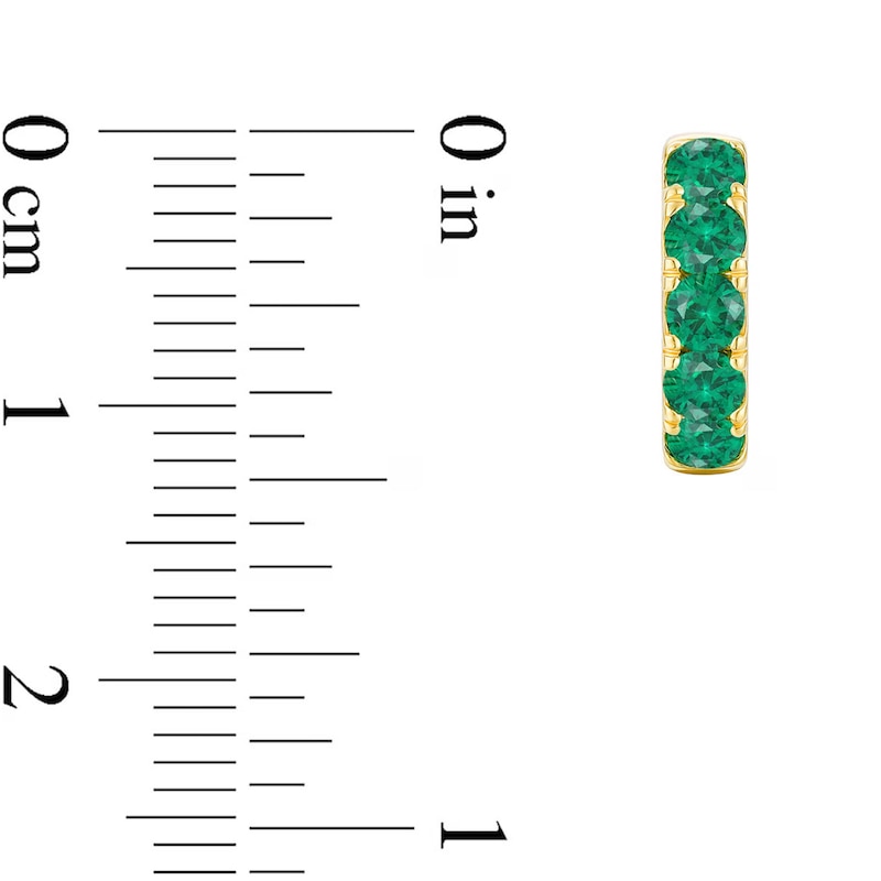 Main Image 4 of Lab-Created Emerald Five Stone Huggie Hoop Earrings in Sterling Silver with 14K Gold Plate