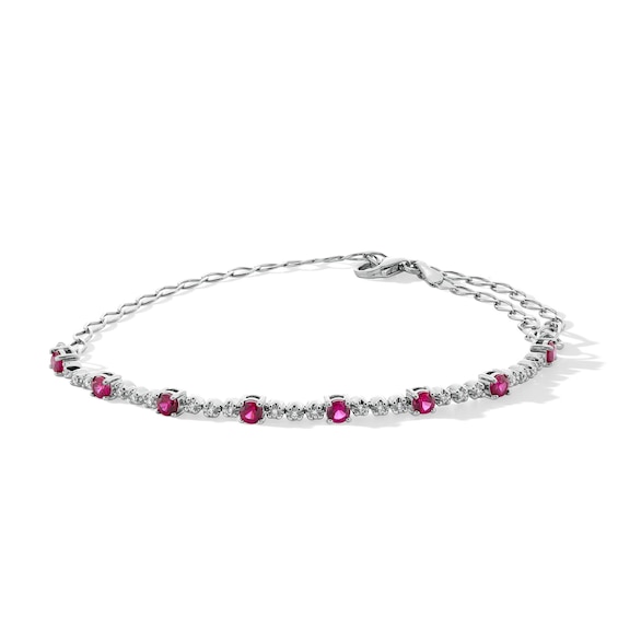 Lab-Created Ruby and 1/10 CT. T.w. Diamond Alternating Line Bracelet in Sterling Silver - 9.0"