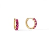 Thumbnail Image 1 of Lab-Created Ruby Five Stone Huggie Hoop Earrings in Sterling Silver with 14K Gold Plate