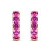 Thumbnail Image 2 of Lab-Created Ruby Five Stone Huggie Hoop Earrings in Sterling Silver with 14K Gold Plate