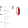 Thumbnail Image 2 of Lab-Created Ruby Five Stone Huggie Hoop Earrings in Sterling Silver with 14K Gold Plate