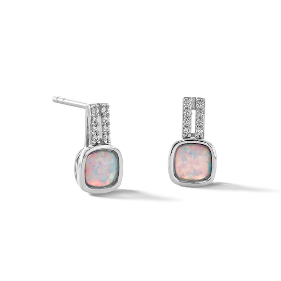 5.0mm Cushion-Shaped Lab-Created Opal and White Lab-Created Sapphire Split Drop Earrings in Sterling Silver
