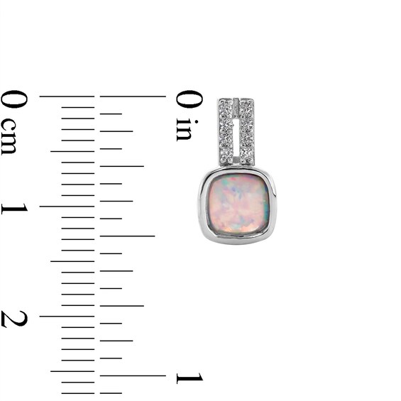 5.0mm Cushion-Shaped Lab-Created Opal and White Lab-Created Sapphire Split Drop Earrings in Sterling Silver