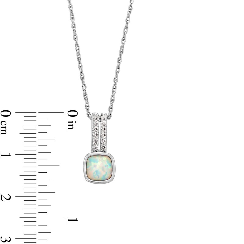 Main Image 3 of 6.0mm Cushion-Shaped Lab-Created Opal and White Lab-Created Sapphire Split Bail Drop Pendant in Sterling Silver