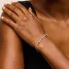 Thumbnail Image 2 of Blue Lab-Created Sapphire and 1/10 CT. T.W. Diamond Alternating Line Bracelet in Sterling Silver - 9.0"
