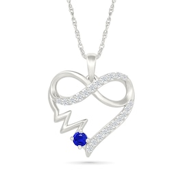 Blue and White Lab-Created Sapphire Infinity Heartbeat Heart Pendant in Sterling Silver