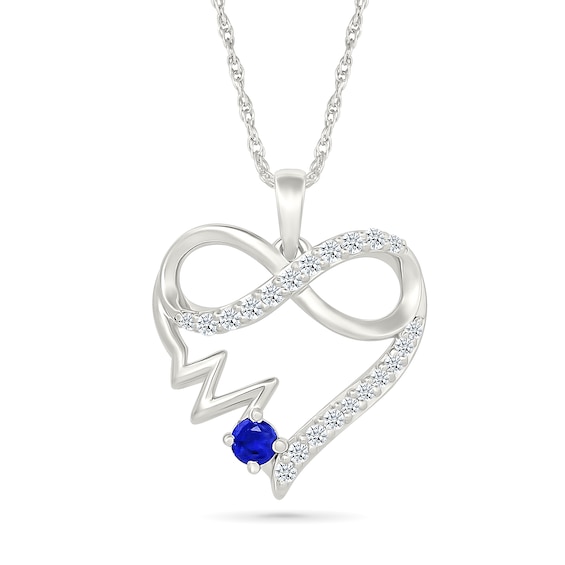 Blue and White Lab-Created Sapphire Infinity Heartbeat Heart Pendant in Sterling Silver