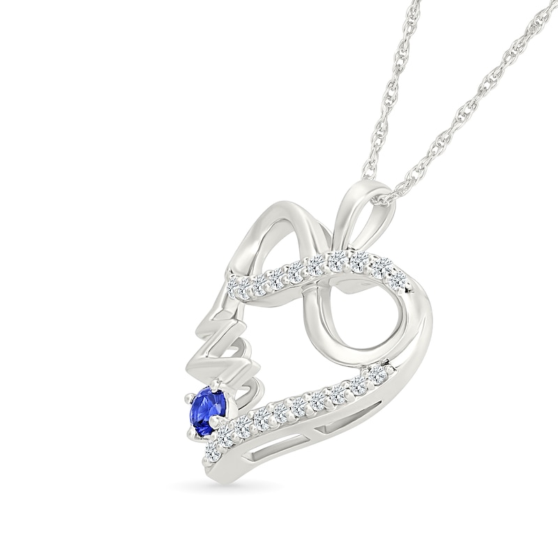 Main Image 2 of Blue and White Lab-Created Sapphire Infinity Heartbeat Heart Pendant in Sterling Silver