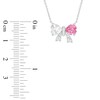 Thumbnail Image 2 of 6.0mm Heart-Shaped Pink and White Lab-Created Sapphire with 1/20 CT. T.W. Diamond Bow Necklace in Sterling Silver