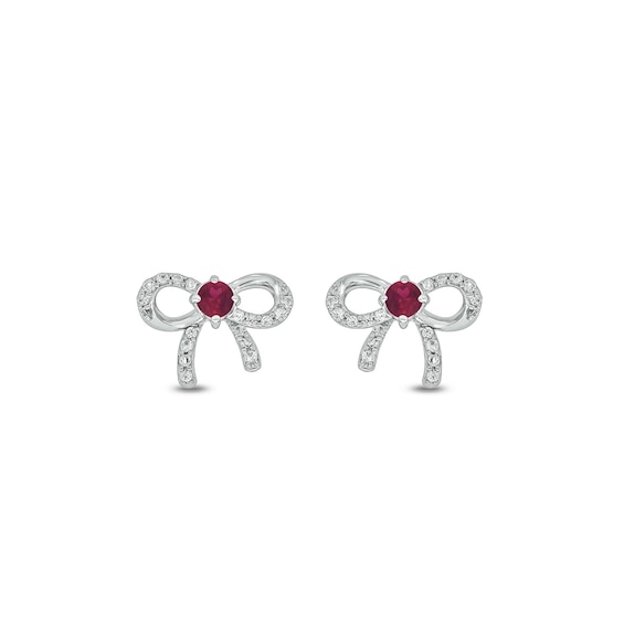 Lab-Created Ruby and 1/10 CT. T.w. Diamond Bow Stud Earrings in Sterling Silver