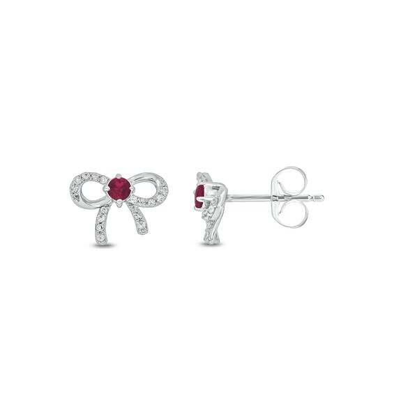 Lab-Created Ruby and 1/10 CT. T.w. Diamond Bow Stud Earrings in Sterling Silver