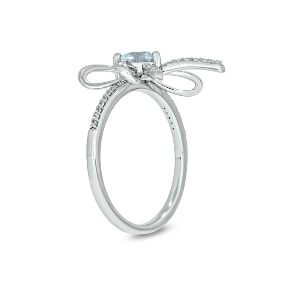 5.0mm Heart-Shaped Aquamarine and 1/6 CT. T.w. Diamond Bow Ring in Sterling Silver