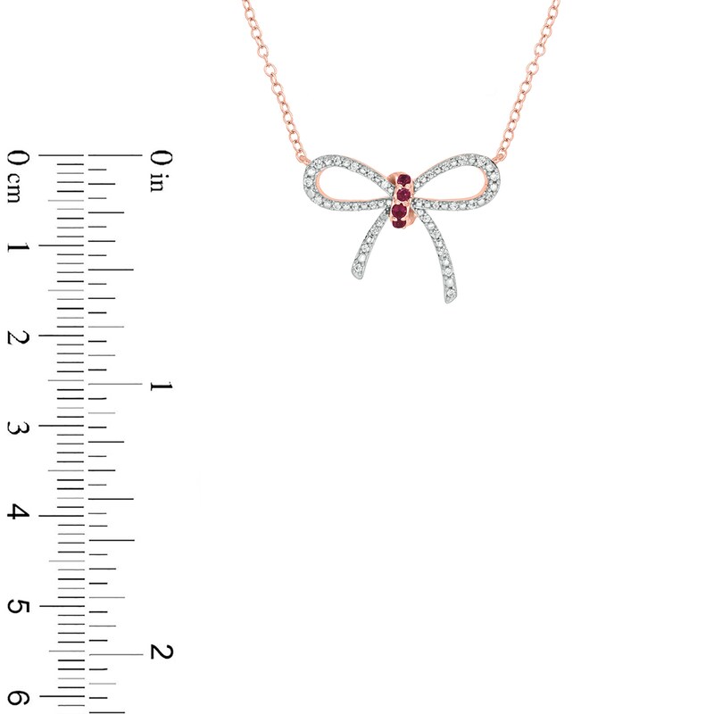 Main Image 2 of Lab-Created Ruby and 1/10 CT. T.W. Diamond Bow Station Necklace in Sterling Silver with 14K Rose Gold Plate