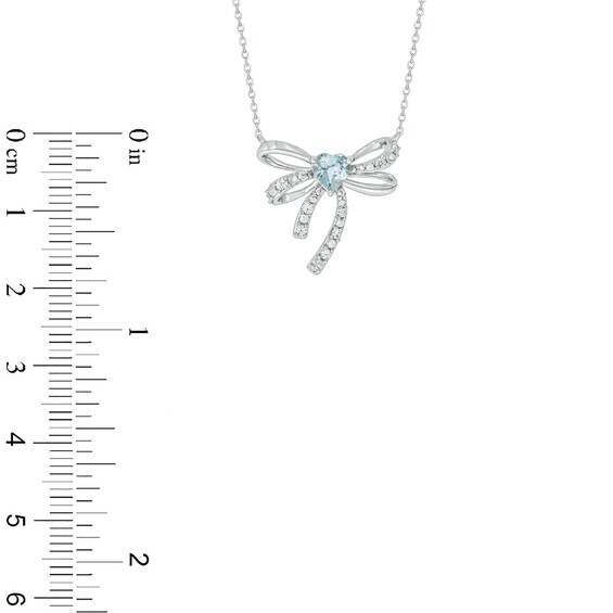 5.0mm Heart-Shaped Aquamarine and 1/8 CT. T.w. Diamond Bow Necklace in Sterling Silver
