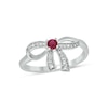 Thumbnail Image 1 of Lab-Created Ruby and 1/10 CT. T.W. Diamond Bow Ring in Sterling Silver