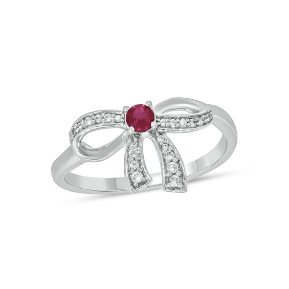 Lab-Created Ruby and 1/10 CT. T.w. Diamond Bow Ring in Sterling Silver