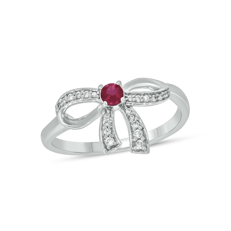 Main Image 1 of Lab-Created Ruby and 1/10 CT. T.W. Diamond Bow Ring in Sterling Silver