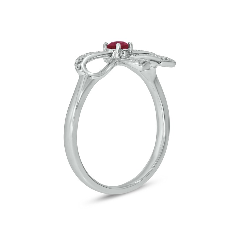 Main Image 2 of Lab-Created Ruby and 1/10 CT. T.W. Diamond Bow Ring in Sterling Silver