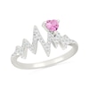 Thumbnail Image 1 of 4.0mm Heart-Shaped Pink and White Lab-Created Sapphire Heartbeat Ring in Sterling Silver