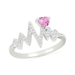 4.0mm Heart-Shaped Pink and White Lab-Created Sapphire Heartbeat Ring in Sterling Silver