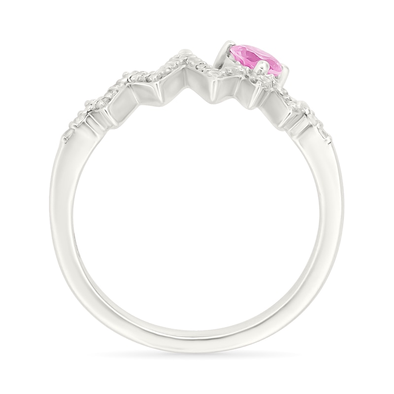 Main Image 3 of 4.0mm Heart-Shaped Pink and White Lab-Created Sapphire Heartbeat Ring in Sterling Silver