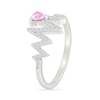 Thumbnail Image 4 of 4.0mm Heart-Shaped Pink and White Lab-Created Sapphire Heartbeat Ring in Sterling Silver
