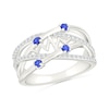 Thumbnail Image 1 of Blue and White Lab-Created Sapphire Multi-Row Crossover Heartbeat Ring in Sterling Silver