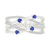 Thumbnail Image 2 of Blue and White Lab-Created Sapphire Multi-Row Crossover Heartbeat Ring in Sterling Silver