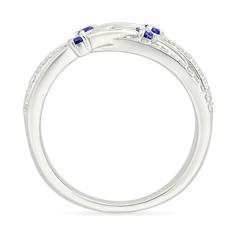 Main Image 3 of Blue and White Lab-Created Sapphire Multi-Row Crossover Heartbeat Ring in Sterling Silver