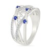 Thumbnail Image 4 of Blue and White Lab-Created Sapphire Multi-Row Crossover Heartbeat Ring in Sterling Silver