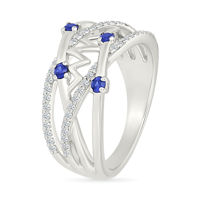 Main Image 4 of Blue and White Lab-Created Sapphire Multi-Row Crossover Heartbeat Ring in Sterling Silver
