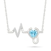Thumbnail Image 1 of Heart-Shaped Swiss Blue Topaz and White Lab-Created Sapphire Heartbeat with Stethoscope Necklace in Sterling Silver
