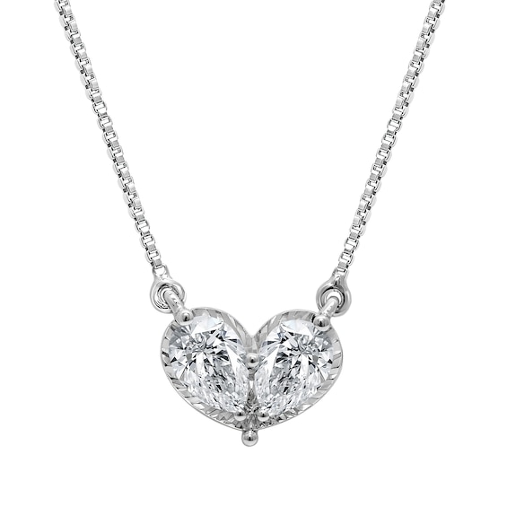 1/2 CT. T.w. Pear-Shaped Certified Lab-Grown Diamond Toi et Moi Heart Necklace in 10K White Gold (F/Si2) - 18.25"