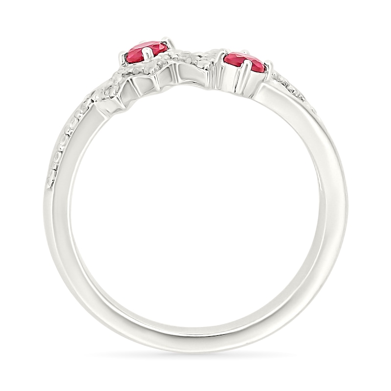 Main Image 3 of Lab-Created Ruby and White Lab-Created Sapphire Heartbeat Bypass Split Shank Ring in Sterling Silver