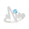 Thumbnail Image 1 of 4.0mm Swiss Blue Topaz and White Lab-Created Sapphire Heartbeat Ring in Sterling Silver