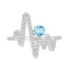 Thumbnail Image 2 of 4.0mm Swiss Blue Topaz and White Lab-Created Sapphire Heartbeat Ring in Sterling Silver