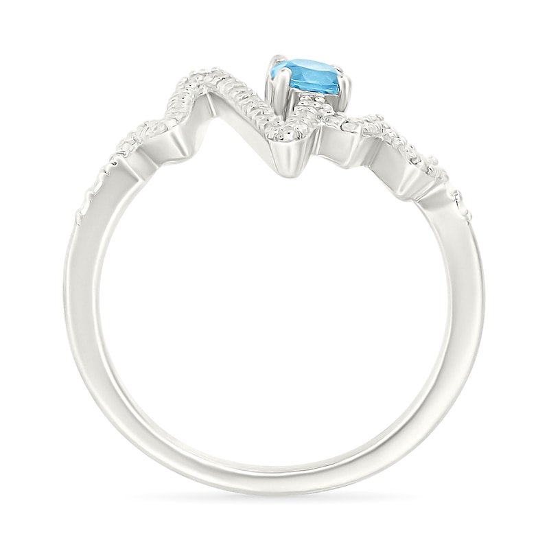 Main Image 3 of 4.0mm Swiss Blue Topaz and White Lab-Created Sapphire Heartbeat Ring in Sterling Silver