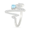 Thumbnail Image 4 of 4.0mm Swiss Blue Topaz and White Lab-Created Sapphire Heartbeat Ring in Sterling Silver