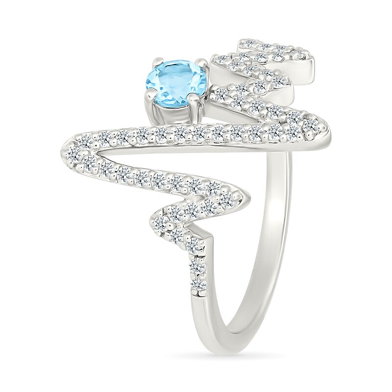 Main Image 4 of 4.0mm Swiss Blue Topaz and White Lab-Created Sapphire Heartbeat Ring in Sterling Silver